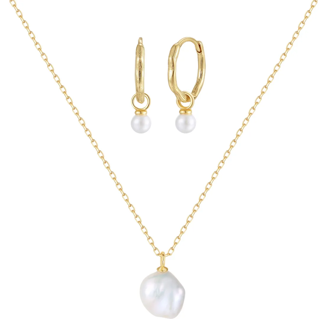 Nava Copenhagen Halskæder | Øreringe>Jewelry Set | Endri Necklace &amp; Alora Earrings - Gold Plated