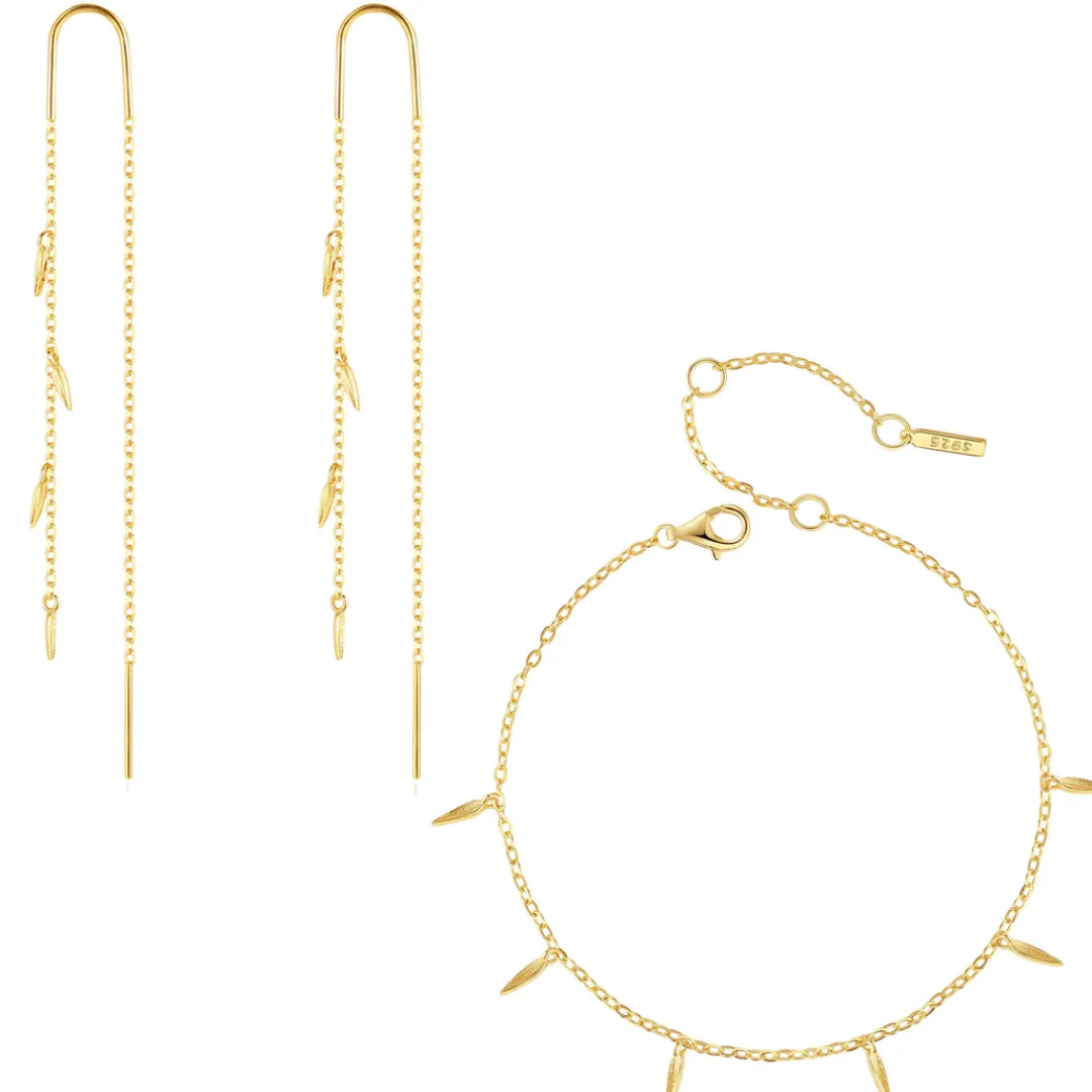 Nava Copenhagen Armbånd | Øretråde>Jewelry Set | Lihua Bracelet &amp; Mui Earrings - Gold Plated